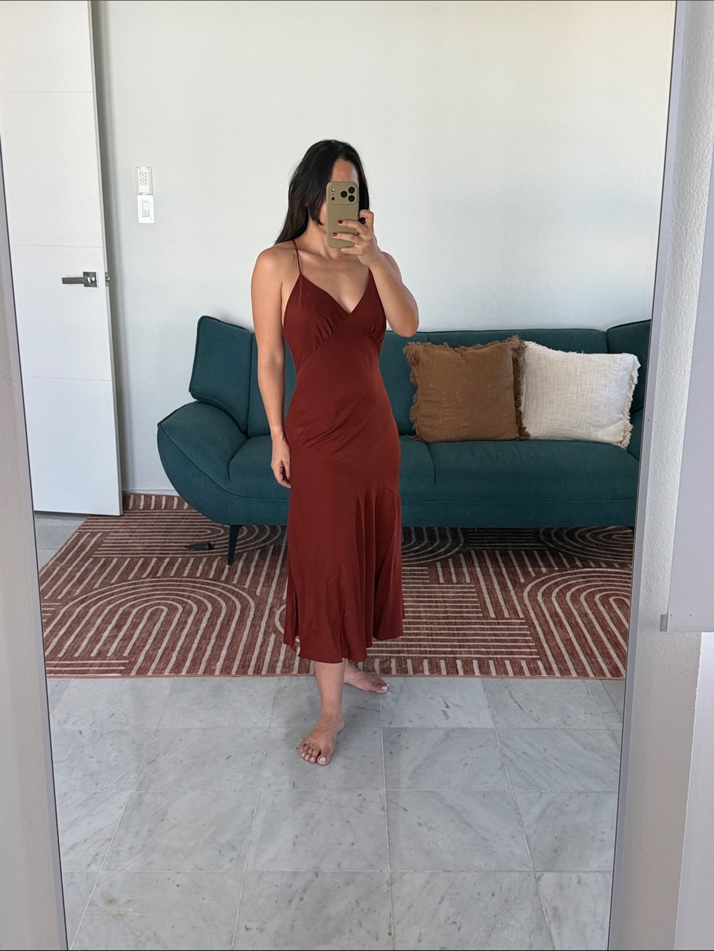 Banana Republic Slip Midi Dress in Brick Red